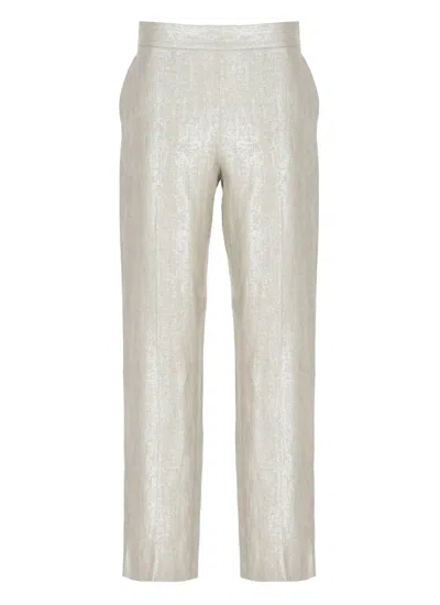 Antonelli Wide Leg Gold Linen Pants With Side Zip In White