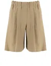 Antonelli Wide Stripe Beige Bermudas With Elasticated Waist
