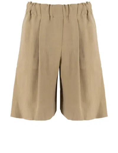Antonelli Wide Stripe Beige Bermudas With Elasticated Waist In Multicolor