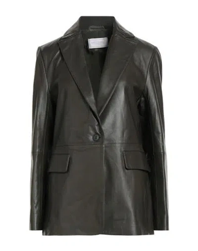 Antonelli Woman Blazer Military Green Size 10 Lambskin In Black