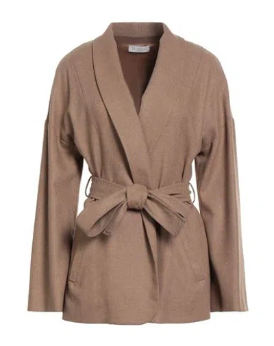 Antonelli Woman Jacket Brown Size 8 Lambskin In Blue