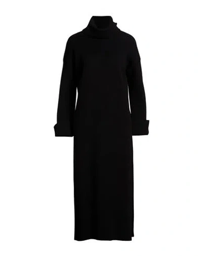 Antonelli Woman Midi Dress Black Size L Wool, Silk, Cashmere In Brown