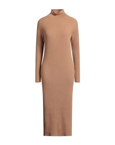Antonelli Woman Midi Dress Camel Size M Virgin Wool, Silk, Cashmere In Brown