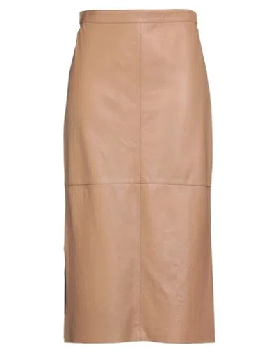 Antonelli Woman Midi Skirt Camel Size 6 Lambskin In Sand