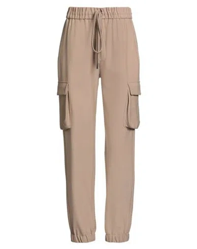 Antonelli Woman Pants Sand Size 2 Polyester, Virgin Wool, Elastane In Brown