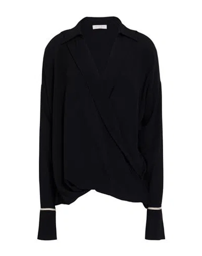 Antonelli Woman Top Black Size 10 Silk, Acetate
