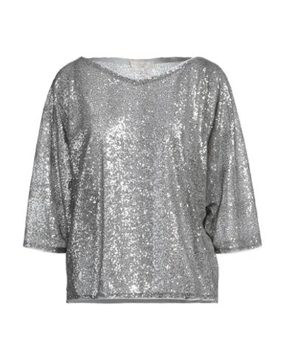 Antonelli Woman Top Silver Size 8 Polyester In Gray