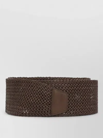 Antonelli Womens Woven Pattern Raffia Belt Leather In Brown