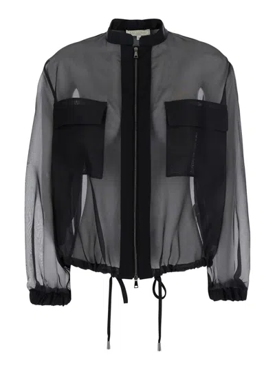 ANTONELLI 'ZAFFIRO' BLACK JACKET WITH PUFFED SLEEVES AND DRAWSTRING WAIST IN SILK WOMAN