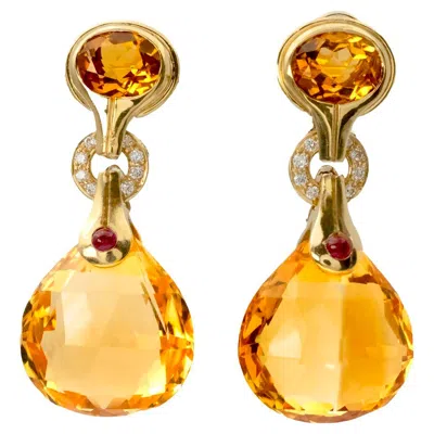 Pre-owned Antonini Milano 18k Gold Citrine, Diamond & Ruby Drop Earrings – Madeira Collect In Multi