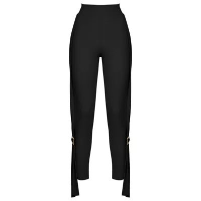 Antoninias Women's Adina Elegant Leggings With Decorative Folds And Metal Buckle In Black