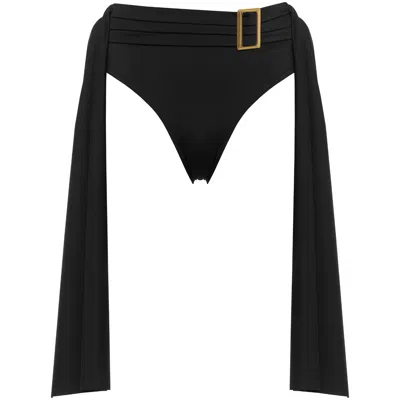 Antoninias Women's Amaze High Waisted Swimwear Bottom With Decorative Belt And Golden Buckle In Black