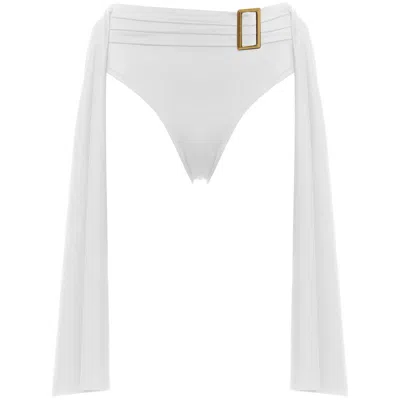 Antoninias Women's Amaze High Waisted Swimwear Bottom With Decorative Belt And Golden Buckle In White