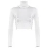 Antoninias Women's Amaze Turtleneck Swimwear Crop Top With Long Sleeves In White In White