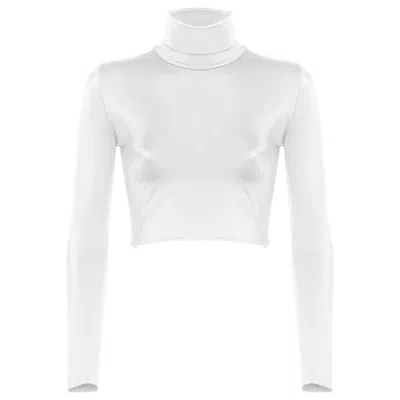 Antoninias Women's Amaze Turtleneck Swimwear Crop Top With Long Sleeves In White