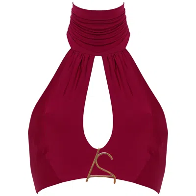 Antoninias Women's As Halter Tie Fastening Bikini Top With Draped Details In Red