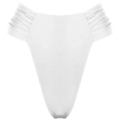 Antoninias Women's Clam High Waisted Side Draped Bikini Bottom In White