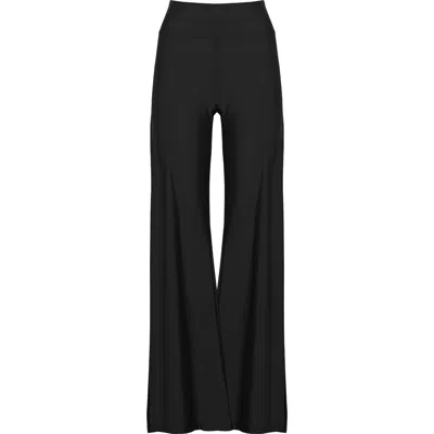 Antoninias Women's Cleo High Waisted Stretch Wide Leg Pants With Side Slit In Black