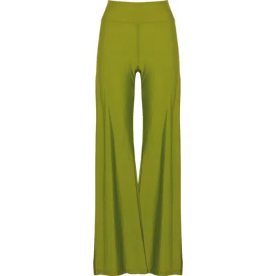 Antoninias Women's Cleo High Waisted Stretch Wide Leg Pants With Side Slit In Lime Green