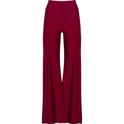 Antoninias Women's Cleo High Waisted Stretch Wide Leg Pants With Side Slit In Red