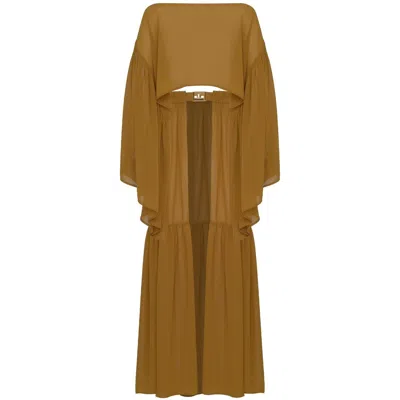 Antoninias Women's Comely Chiffon Two Piece Beach Cover Up With Ruffles In Gold
