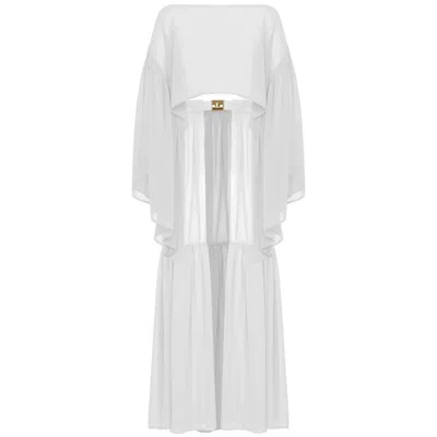 Antoninias Women's Comely Chiffon Two Piece Beach Cover Up With Ruffles In White