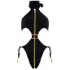 Antoninias Women's Cynosure Cut-out One-piece Swimsuit With Gold Accents And Front Zip In Black In Black