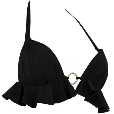Antoninias Women's Dalliance Padded Halter Bikini Top With Ruffles In Black