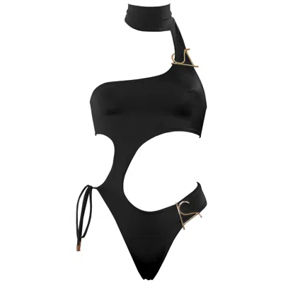Antoninias Women's Dulcesa Cut-out One-piece Swimwear With Golden Details In Black