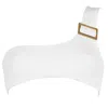 Antoninias Women's Dulcet Double Layered One-shoulder Bikini Top With Golden Buckle In White In White