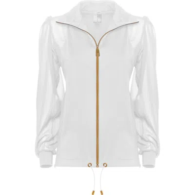 Antoninias Women's Elegant Panacea Tracksuit Jacket With Golden Details And Chiffon Sleeves In White