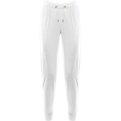 Antoninias Women's Elegant Sweat Pants With Golden Details In White