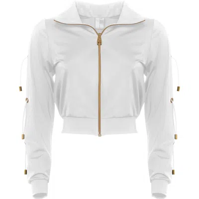Antoninias Women's Fitcy Short Tracksuit Jacket With Golden Details In White