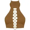 Antoninias Women's Gold / Brown Panama Halterneck Tie Fastening Bikini Top With Golden Details In Golden Brown In Gold/brown