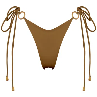 Antoninias Women's Henoria Double Layered Seamless Bikini Bottom With Golden Ring Details In Golden Brown