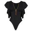 Antoninias Women's Juliet Zip Front One Piece Swimwear With Ruffles In Black In Black
