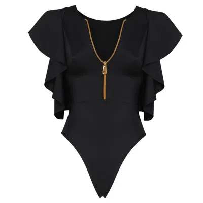 Antoninias Women's Juliet Zip Front One Piece Swimwear With Ruffles In Black