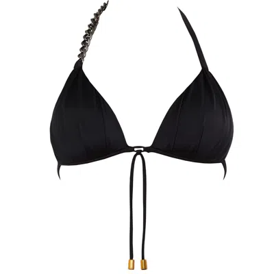 Antoninias Women's Lisome Padded Halter Bikini Top With Black Metal Chain In Black