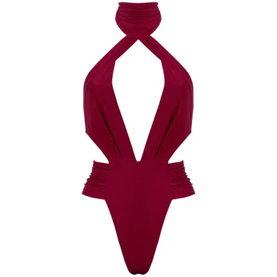 Antoninias Women's Nefretiti Cut-out One-piece Swimwear With Folds In Burgundy Red