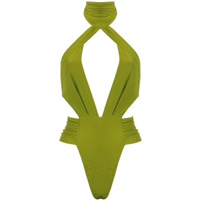 Antoninias Women's Nefretiti Cut-out One-piece Swimwear With Folds In Lime Green