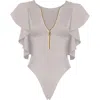 Antoninias Women's Neutrals Juliet Zip Front One Piece Swimwear With Ruffles In Beige In Beige