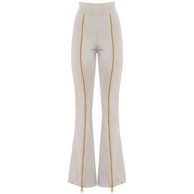 Antoninias Women's Neutrals Zipnisa Elegant High Waisted Pants With Golden Zip In Beige In Beige/yellow