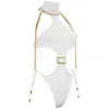 Antoninias Women's Opulent Seamless One Piece Swimsuit With Decorative Golden Chain In White In White