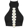 Antoninias Women's Panama Halterneck Tie Fastening Bikini Top With Golden Details In Black In Black