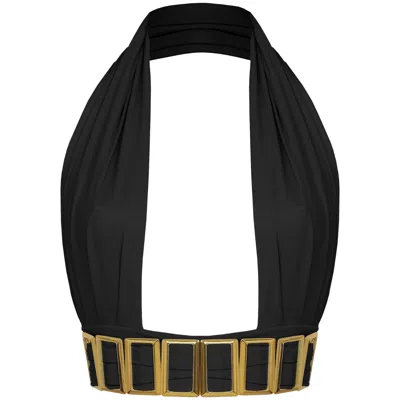 Antoninias Women's Petisa Halter Neck Bikini Top With Golden Details In Black