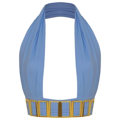 Antoninias Women's Petisa Halter Neck Bikini Top With Golden Details In Blue
