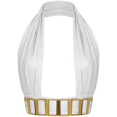Antoninias Women's Petisa Halter Neck Bikini Top With Golden Details In White