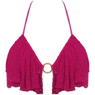 Antoninias Women's Pink / Purple Paloma Padded Halter Bikini Top With Ruffles In Pink In Pink/purple