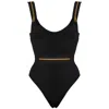 Antoninias Women's Ripple High Leg One Piece Swimwear With Zip Details In Black In Black