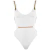 Antoninias Women's Ripple High Leg One Piece Swimwear With Zip Details In White In White